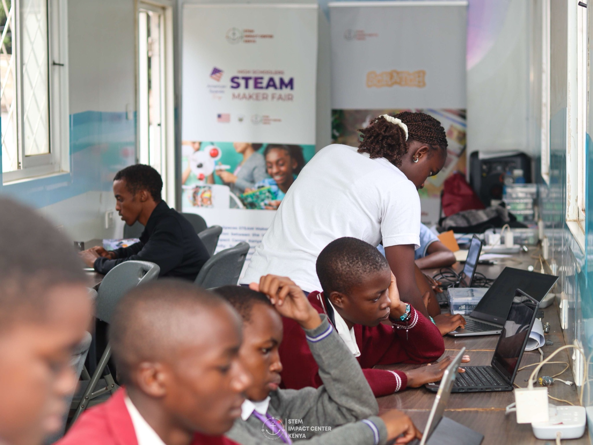 Kenyan students learning STEM at STEAM Maker Fair
